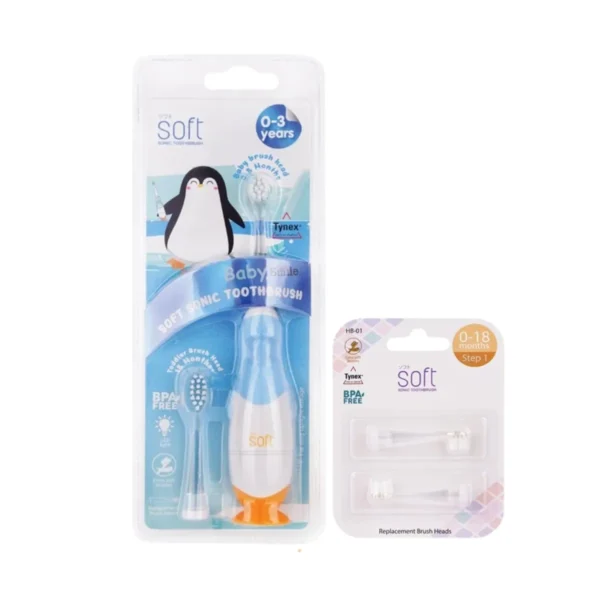 แปรงสีฟันไฟฟ้า SOFT Baby Smile 0-3ขวบ พร้อมหัวแปรงสํารอง 1ชุด Baby สีฟ้า (Blue),Step 1