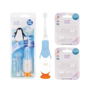 oral-care-0618 แปรงสีฟันไฟฟ้า SOFT Baby Smile สําหรับเด็ก 0-3 ขวบ พร้อมหัวแปรงสํารอง 2 ชุด รุ่นBaby สีฟ้า(Blue),Step2+Step2