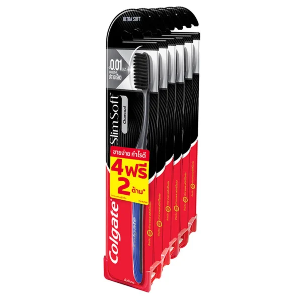 คอลเกต แปรงสีฟัน สลิมซอฟชาร์โคล แพ็ค 4+2 ชิ้น