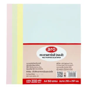 paper-products-046 เอโร่ กระดาษการ์ด 4 สี A4 180 แกรม 100 แผ่น
