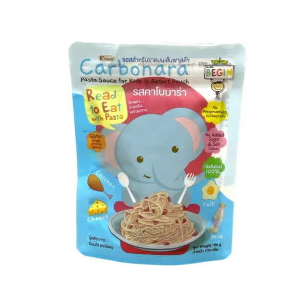 Begin Baby  เส้นสปาเก็ตตี้พร้อมซอสในตัว ฉีกซองพร้อมทาน สะดวก อร่อย ไม่ปรุงรส ไม่มีสารกันบูด รสคาโบนาร่า 100 กรัม
