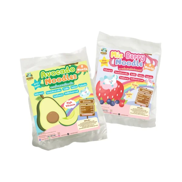 Begin Baby บะหมี่ผลไม้สําหรับเด็ก ผสมอะโวคาโด้ x1 + บะหมี่ผลไม้สําหรับเด็ก ผสมเบอร์รี่ x1 วิตามินสูง