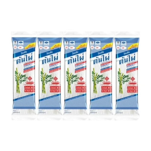 pasta-noodles-0215 วุ้นเส้นต้นไผ่ (ตัด) (ขนาด 80 กรัม X 5 ห่อ) วุ้นเส้นถั่วเขียว Bamboo Brand Bean Vermicelli