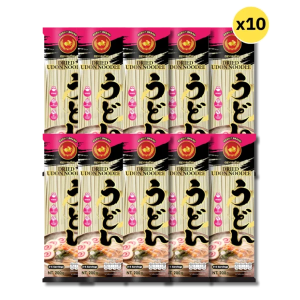 pasta-noodles-0257 อุด้งเส้นแบนแห้ง 200 กรัม 10ห่อ ตรากระต่าย - Udon Noodles เส้นเหนียวนุ่ม สไตล์ญี่ปุ่น ไม่ใส่วัตถุกันเสีย