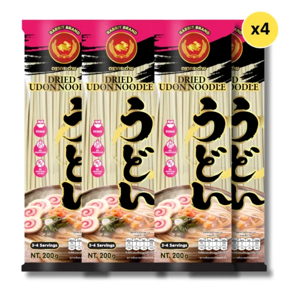 pasta-noodles-0259 อุด้งเส้นแบนแห้ง 200 กรัม 4 ห่อ ตรากระต่าย - Udon Noodles เส้นเหนียวนุ่ม สไตล์ญี่ปุ่น เจ