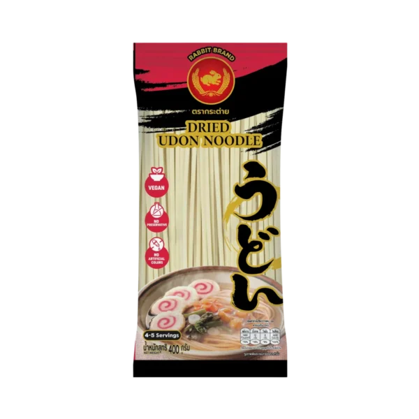 อุด้งเส้นแบนแห้ง 400 กรัม 1 ห่อ ตรากระต่าย - Udon Noodles  เส้นเหนียวนุ่ม สไตล์ญี่ปุ่น สินค้าเจ