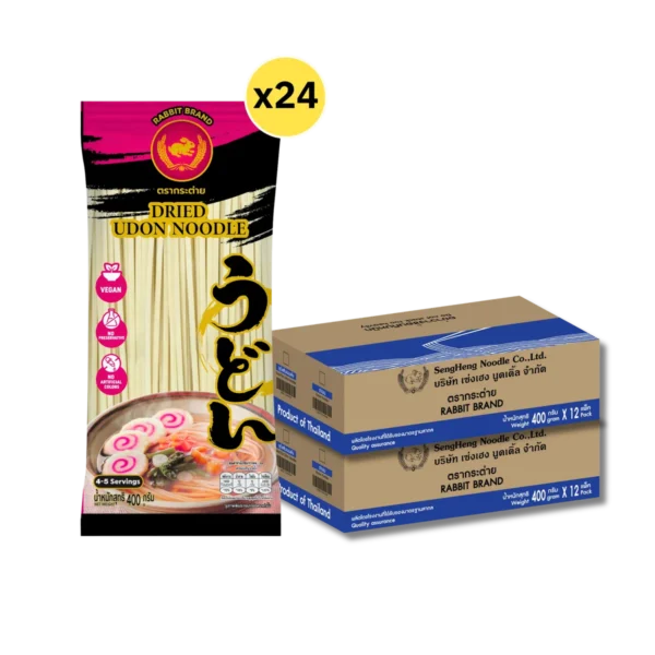 อุด้งเส้นแบนแห้ง 400 กรัม ยกลัง 24 ห่อ ตรากระต่าย - Udon Noodles เส้นเหนียวนุ่ม สไตล์ญี่ปุ่น ไม่ใส่วัตถุกันเสีย