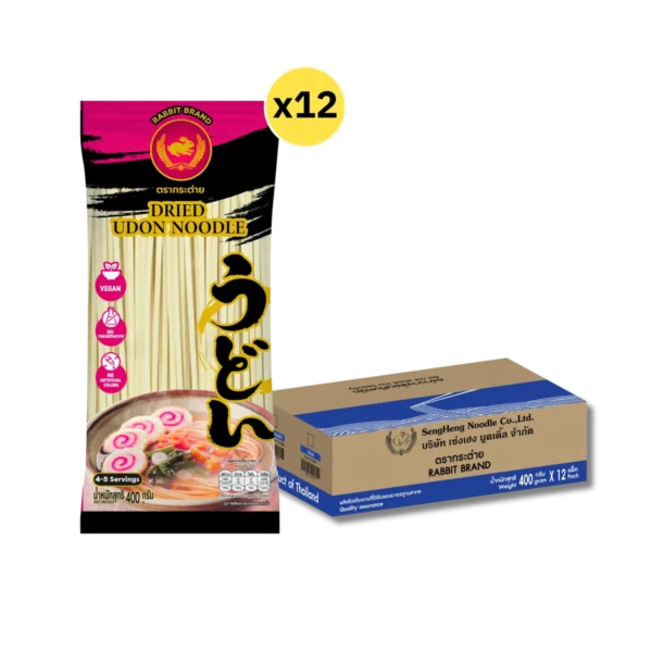 อุด้งเส้นแบนแห้ง 400กรัม 12 ห่อ ตรากระต่าย - Udon Noodles เส้นเหนียวนุ่ม สไตล์ญี่ปุ่น ไม่ใส่วัตถุกันเสีย