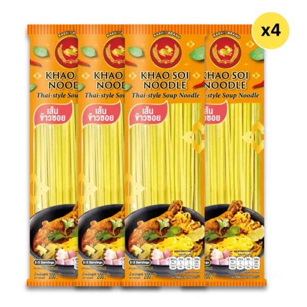 pasta-noodles-0271 เส้นข้าวซอยเหลือง 200 กรัม 4 ห่อ ตรากระต่าย - Khao Soi Noodles (Yellow) เส้นเหนียวนุ่ม ไม่ใส่วัตถุกันเสีย สินค้าเจ