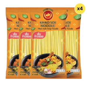 เส้นข้าวซอยเหลือง 500 กรัม 4 ห่อ ตรากระต่าย - Khao Soi Noodles (Yellow) เส้นเหนียวนุ่ม ไม่ใส่วัตถุกันเสีย สินค้าเจ