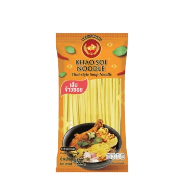 pasta-noodles-0275 เส้นข้าวซอยเหลือง 500 กรัม ตรากระต่าย - Khao Soi Noodles (Yellow) เส้นเหนียวนุ่ม ไม่ใส่วัตถุกันเสีย สินค้าเจ