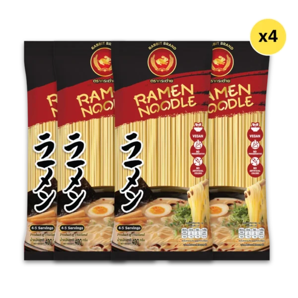 เส้นราเมน 400 กรัม 4ห่อ ตรากระต่าย - Ramen Noodles เส้นเหนียวนุ่ม สไตล์ญี่ปุ่น ไม่ใส่วัตถุกันเสีย เจ