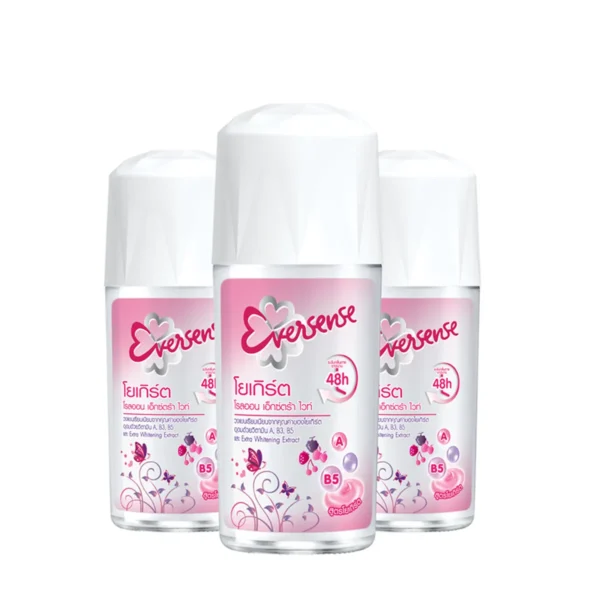 [แพ็ค3] Eversense เอเวอร์เซ้นส์ โรลออน เอ็กซ์ตร้า ไวท์ โยเกิร์ต 45 มล. x3, สีชมพู