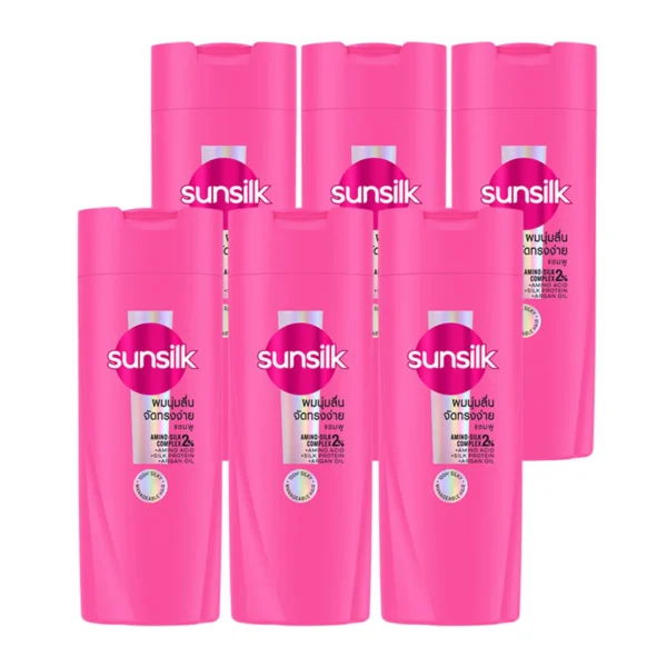 personal-care-0011 ซันซิล แชมพู สมูท แอนด์ เมเนจเจเบิ้ล สูตรผมมีน้ําหนักจัดทรงง่าย สีชมพู 60 มล. x 6