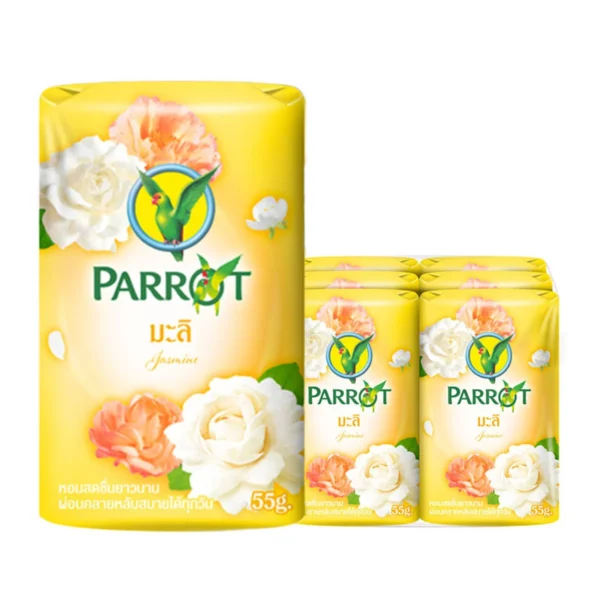 พฤกษานกแก้ว สบู่ก้อน กลิ่นมะลิ สีเหลือง ขนาด 60 กรัม แพ็ค 6 ก้อน