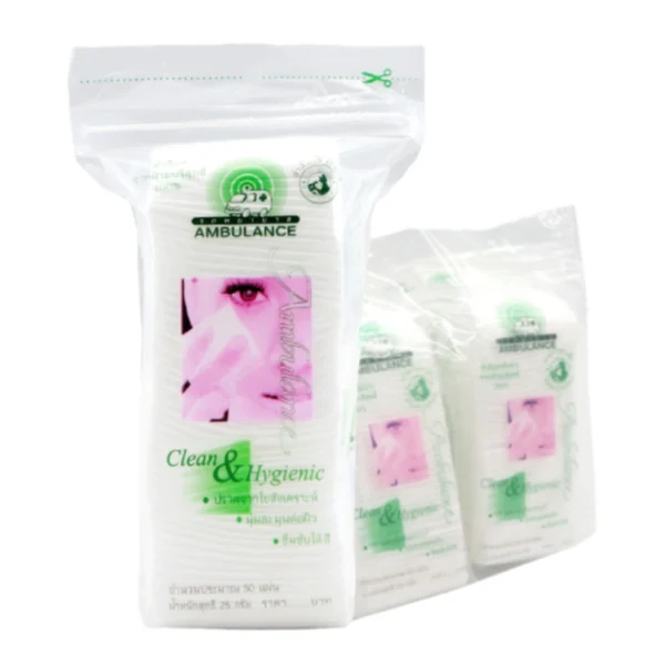 personal-care-0221 รถพยาบาล สําลีแผ่นรีดขอบ 50 แผ่น x 4