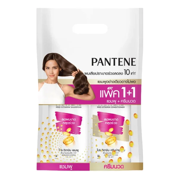 personal-care-0265 แพนทีน แชมพู+คอนดิชันเนอร์ แฮร์ฟอลคอนโทรล สูตรลดผมขาดร่วง 380 มล. x 1+1