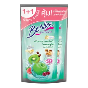 personal-care-0395 บีไนซ์ ครีมอาบน้ํา สูตรกระชับผิว สีเขียว ถุงเติม 400 มล. x 1+1
