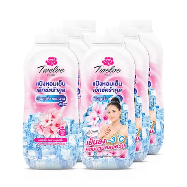 personal-care-0462 ทเวลฟ์ พลัส แป้งเย็น เอ็กซ์ตร้าคูล สูตรเย็นสุดขั้ว สีชมพู 140 ก. x 5+1