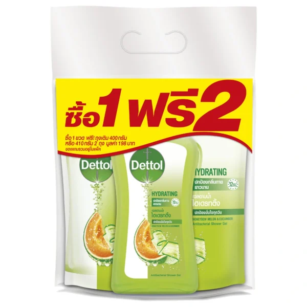 personal-care-0488 เดทตอล เจลอาบน้ํา ไฮเดรทติ้ง+รีฟิล 400 มล. x 1+2(รีฟิล)