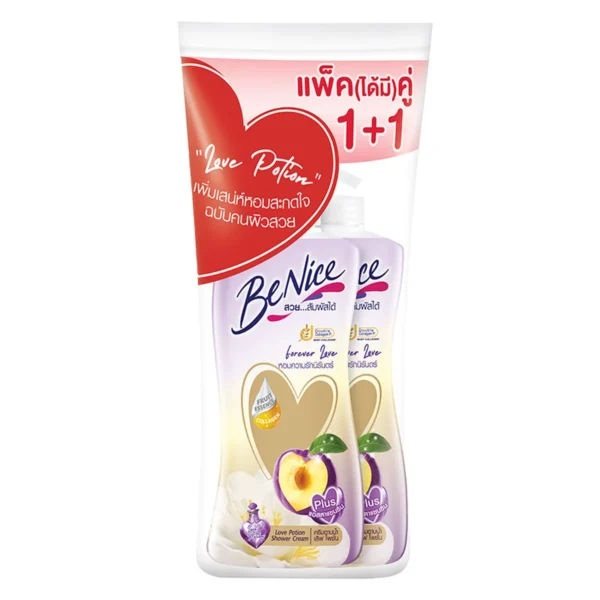 personal-care-0493 บีไนซ์ ครีมอาบน้ํา เลิฟโพชั่น สีม่วง 400 มล. x 1+1