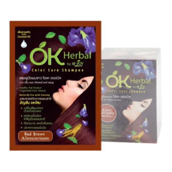 personal-care-0506 โอเค เฮอเบิล แชมพูปิดผมขาว สีน้ําตาลประกายแดง 30 มล. x 12