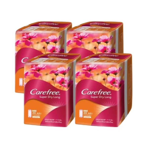 personal-care-0579 แคร์ฟรี แผ่นอนามัย ซุปเปอร์ดราย ไม่มีน้ําหอม แผ่นยาว 20 ชิ้น x4