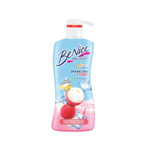 personal-care-0704 BeNice บีไนซ์ แฮปปี้ ซัมเมอร์ สปาร์คกลิ้ง ไลชี่ ชาวเวอร์ ครีม 400 มล. x1, สีชมพู, สารสกัดฟรุตเอสเซ้นส์จากลิ้นจี่ เย็นสดชื่น หอมติดผิวนาน24ชม.