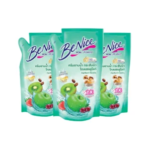 [แพ็ค3] BeNice บีไนซ์ผลิตภัณฑ์ครีมอาบน้ํา ถุงเติม 400มล. x3, สีเขียว