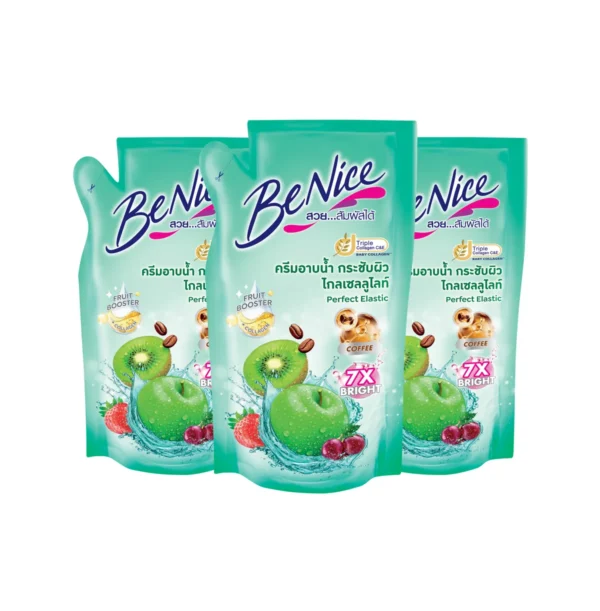 [แพ็ค3] BeNice บีไนซ์ผลิตภัณฑ์ครีมอาบน้ํา ถุงเติม 400มล. x3, สีเขียว
