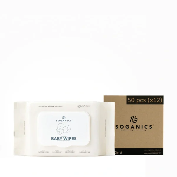 personal-care-1081 โซแกนิคส์ ผ้าเปียกออร์แกนิค ทําความสะอาดผิว ผ้านุ่มละมุนจากใยธรรมชาติ อ่อนโยนต่อผิวสัมผัส 50 แผ่น x 12 แพค (ยกลัง)