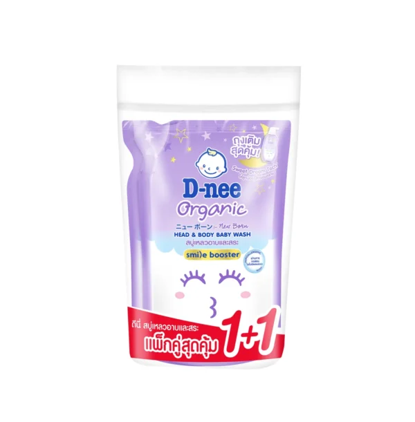 [แพ็ค12]D-nee ดีนี่ ออร์แกนิค ดีนี่สบู่เหลวอาบสระ สวีทดรีม 350 + 350 มล. สีม่วง