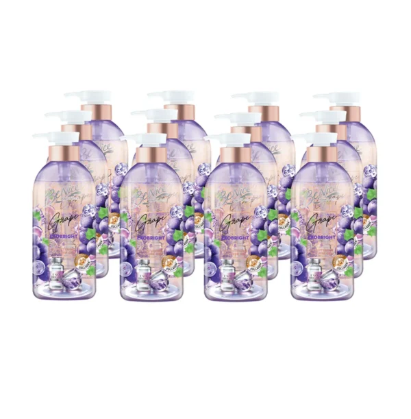 [ยกลัง] BeNice บีไนซ์ เกรป เอ็กโซ ไบรท์ ชาวเวอร์ เจล 450มล. x12 , สีม่วง