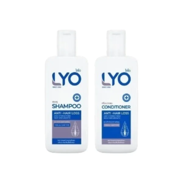 LYO ไลโอ แชมพู 1 + ครีมนวด 1 หนุ่มกรรชัย แก้ผมบาง ผมหงอก ผมดกดํา ลดความมันผม ขจัดรังแค ลดการคันหนังศีรษะ ผมแตกปลาย