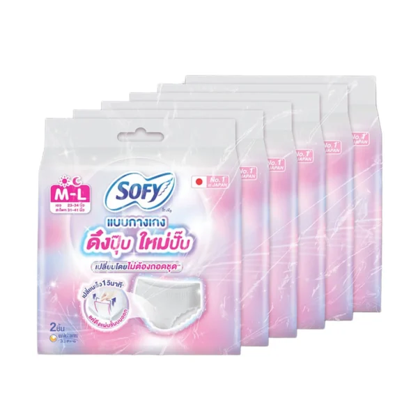 โซฟี ผ้าอนามัยแบบกางเกง รุ่นดึงปุ๊บ ใหม่ปั๊บ ขนาด M-L 2 ชิ้น x 6