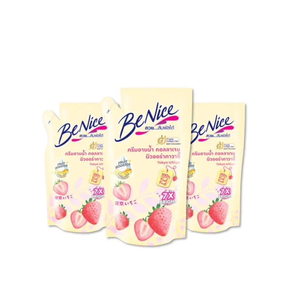 [แพ็ค3] BeNice บีไนซ์ โตเกียว อิจิโกะ ชาวเวอร์ ครีม ถุงเติม 400 มล. X3, สีขาว
