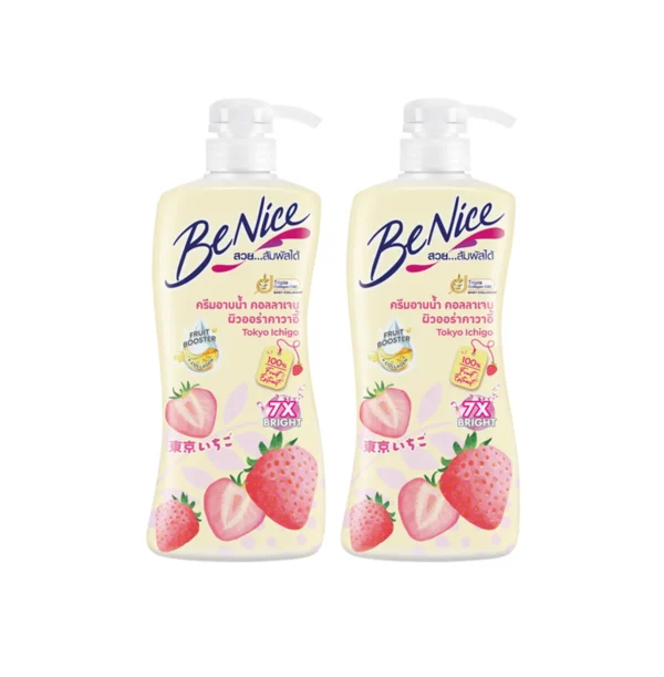 [1 แถม 1] BeNice บีไนซ์ โตเกียว อิจิโกะ ชาวเวอร์ ครีม ขวดปั๊ม 400 มล. X2, สีขาว