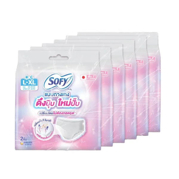 โซฟี ผ้าอนามัยแบบกางเกง รุ่นดึงปุ๊บ ใหม่ปั๊บ ขนาด L-XL 2 ชิ้น x 6