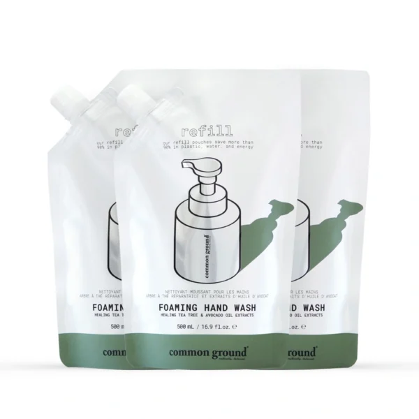 personal-care-1237 คอมมอน กราวด์ โฟมล้างมือ สูตรธรรมชาติ กลิ่นฮีลลิ่งทีทรีและสารสกัดอะโวคาโด 500 มล. x3 ถุงเติม