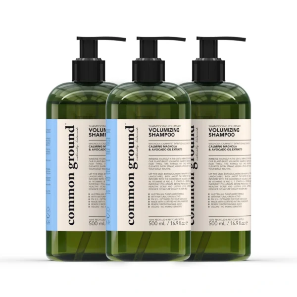 คอมมอน กราวด์ แชมพู สูตร Volumizing ฟื้นฟูและปรับสมดุล กลิ่นโบทานิคอล 500 มล. x3 ขวด