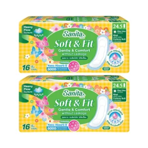 [ซื้อ1แถม1] Sanita/แซนนิต้า ผ้าอนามัย ซอฟท์ & ฟิต สัมผัสนุ่ม แม็กซี่ ไม่มีปีก 24.5ซม.16ชิ้น