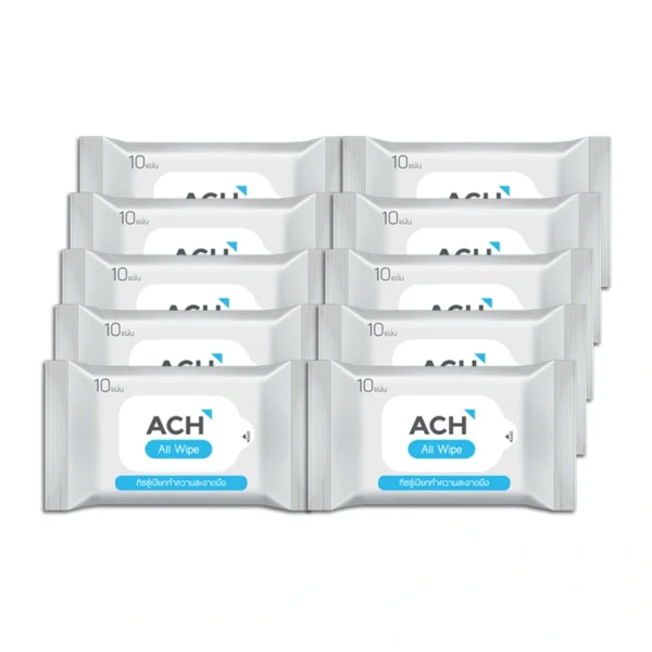 ACH All Wipe ทิชชู่เปียกแอลกอฮอล์ 75% Alcohol Wipe จํานวน 10 ห่อ