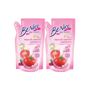 [แพ็ค2] BeNice บีไนซ์ผลิตภัณฑ์ครีมอาบน้ํา สูตรไวท์เทนนิ่ง ถุงเติม 400 มล. x2, สีชมพู ดับเบิ้ลคอลลาเจนพี ช่วยให้ผิวเนียนเด้ง