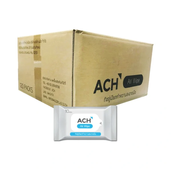 personal-care-1442 ACH All Wipe ทิชชู่เปียกแอลกอฮอล์ 75% Alcohol Wipe จํานวน 120 ห่อ