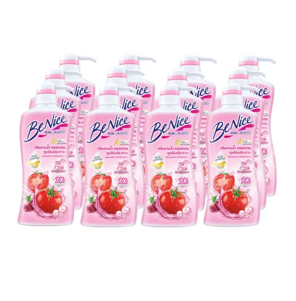 [ยกลัง] BeNice บีไนซ์ ผลิตภัณฑ์ครีมอาบน้ํา ไวท์เทนนิ่ง 400มล. x12, สีชมพู