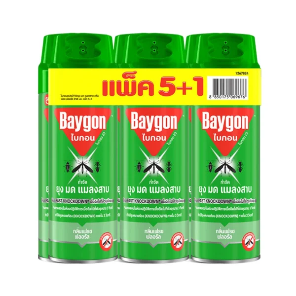 ไบกอน สเปรย์กําจัดแมลง สีเขียว 250 มล. x 5+1