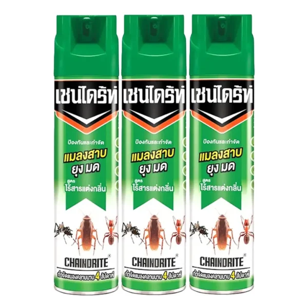 pest-air-092 เชนไดร้ท์ สเปรย์กําจัดยุงและแมลง สูตรไร้กลิ่น สีเขียว 600 มล. x 3