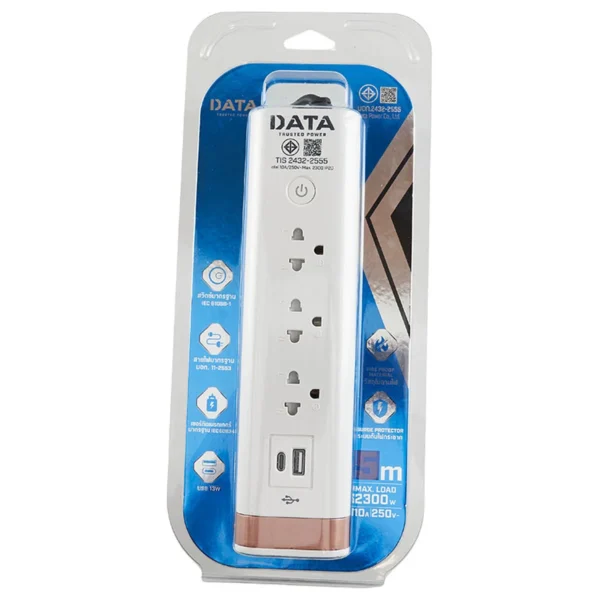 power-supply-0009 ดาต้า ปลั๊กไฟ 3 ช่อง 1 สวิตซ์ 2 USB 5 ม. 2 USB