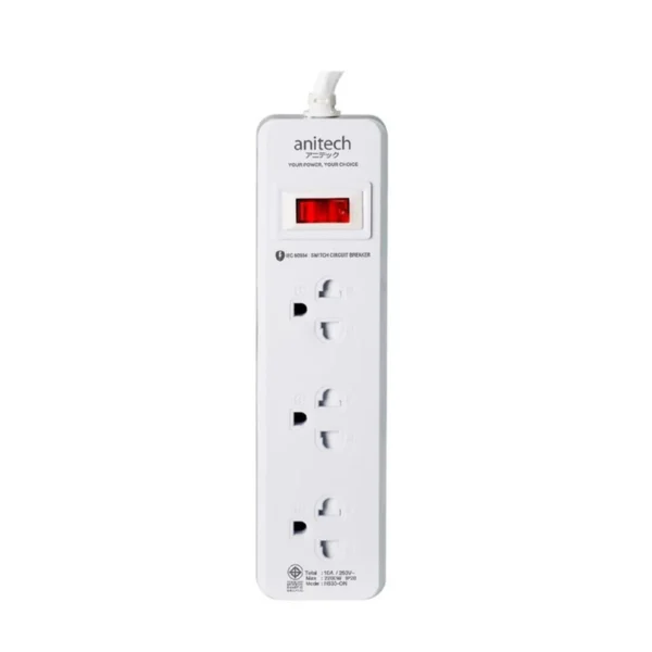 power-supply-0018 Anitech ปลั๊กไฟ 3 ช่อง 1 สวิตซ์ รุ่น H533-ON รองรับกําลังไฟสูงสูงสุด 2200 วัตต์ 10 แอมป์