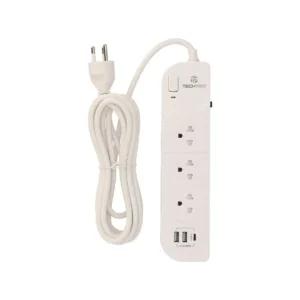 power-supply-0021 เทคโปร ปลั๊กไฟ 3 Way 1 Switch 2xUSB 1xType-C 3 ม. (PLG04) สีขาว